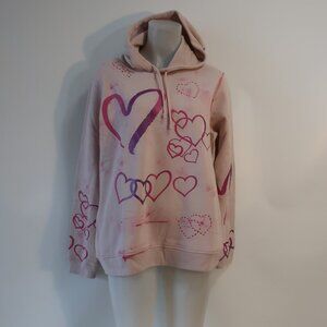 NWT Womens Regina Pink Love and Hearts Pullover Hoodie Sweatshirt L